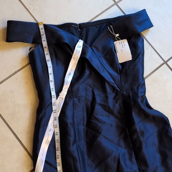 NWT Alfred Sung Off-The-shoulder Cuff Trumpet  Gown Slit Midnight Navy Blue 12 - Picture 11 of 13